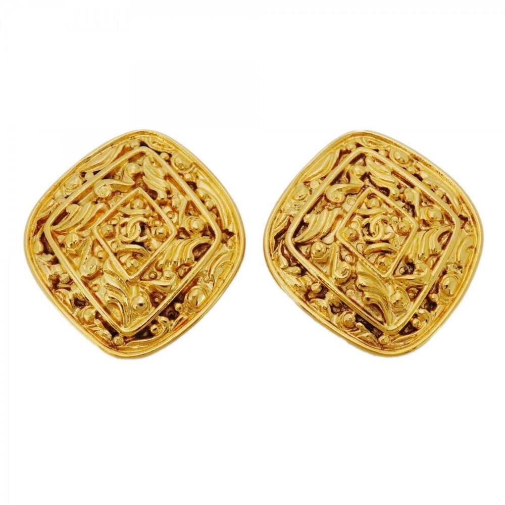 CHANEL Gold Diamond Logo Earrings - Picture 1 of 6